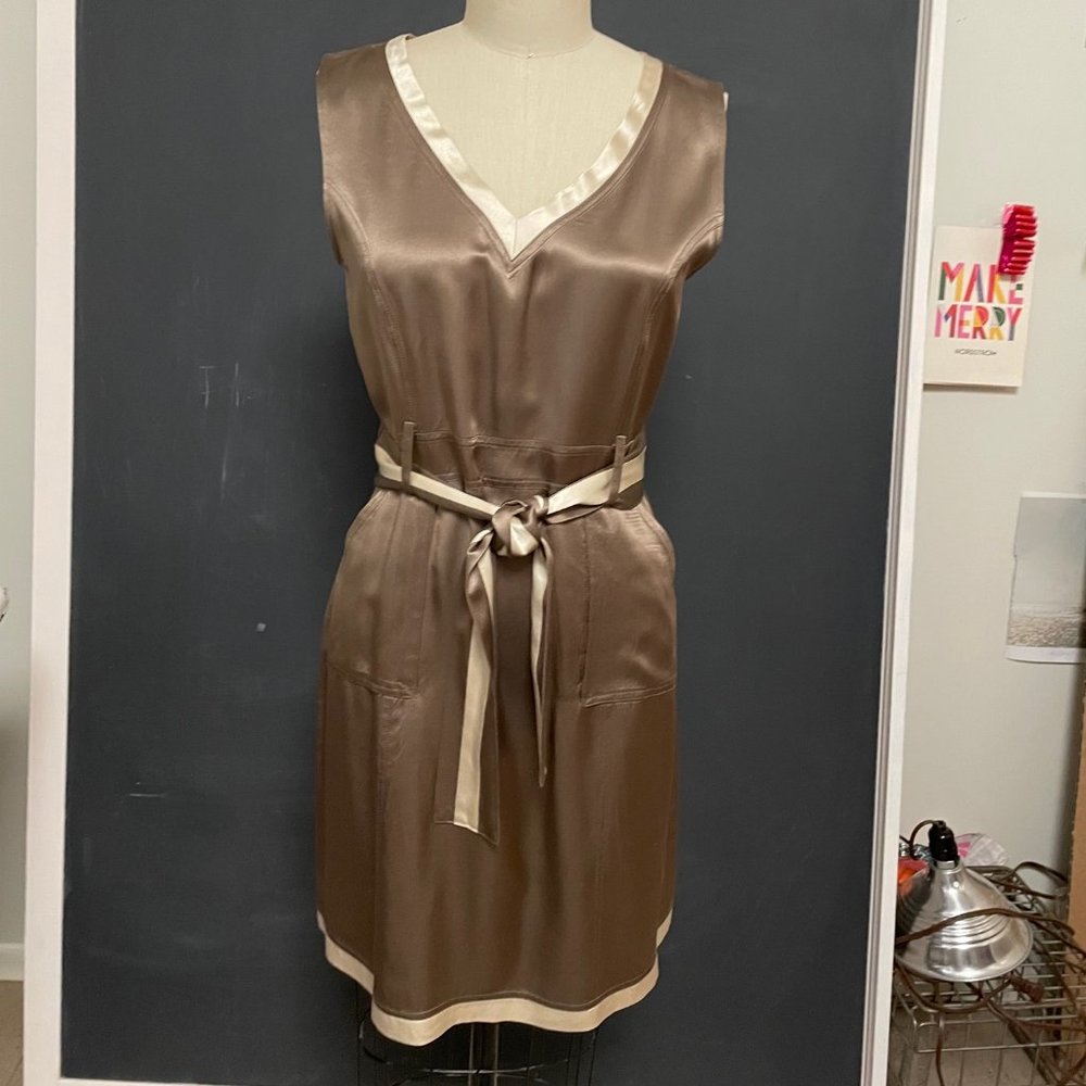 Kenzie Taupe and Cream Colorblock Satin Dress